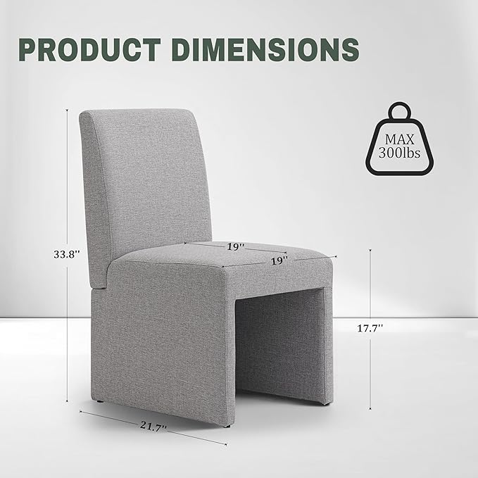Upholstered Dining Chairs Set of 4 Modern Kitchen & Dining Room Chairs Linen Fabric Dining Chairs with Wooden Frame, Grey