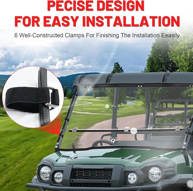 StarknightMT Heavy Duty Anti-Scratch Mule Pro Flip Down Windshield Compatible with 2015-2025 Kawasaki Mule Pro FXT / FX / DXT / DX Fold Window Hard-Coated Polycarbonate 250X Stronger Than Glass