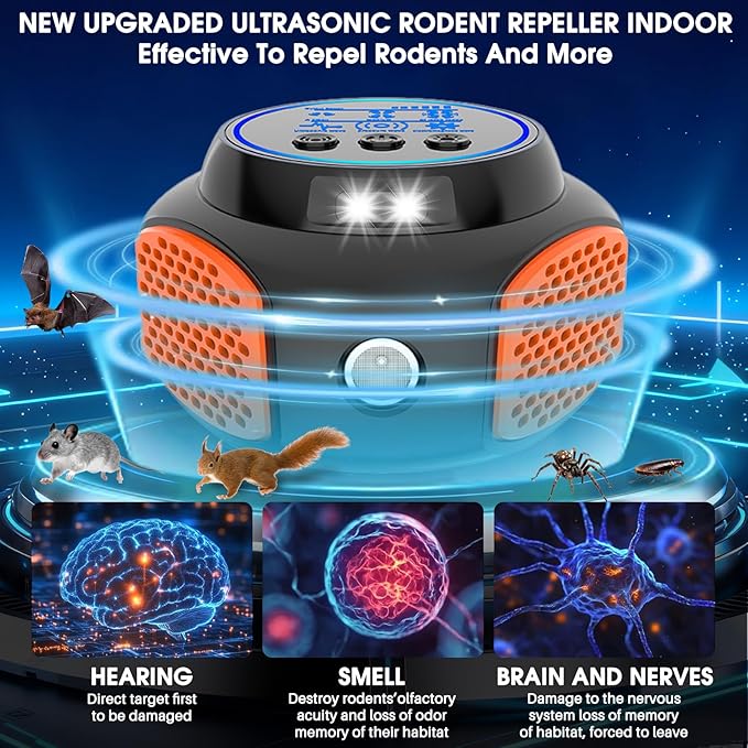 2025 360°Ultrasonic Pest Repellent Plug in,Indoor Pest Control for Rodent Mice Rat Squirrel Bat Roach Spider Ant Bug,Electronic Repelling Device Mouse Traps for Basement House Garage Kitchen(2pcs)