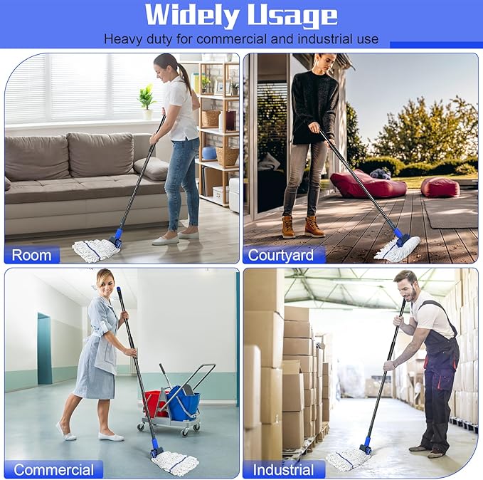Heavy Duty Commercial Mop Industrial Cotton Mop with Extra Replacement Mop Head,Looped-End String Wet Mop for Floor Cleaning, Long Handle Janitorial Mop for Home,Garage,Office,Workshop, Warehouse
