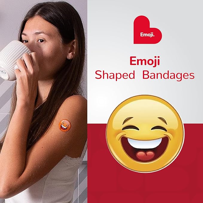 BioSwiss Kids Bandages, Emoji Shaped Self Adhesive Bandage Set, Latex Free, Sterile Wound Care, 50 Count