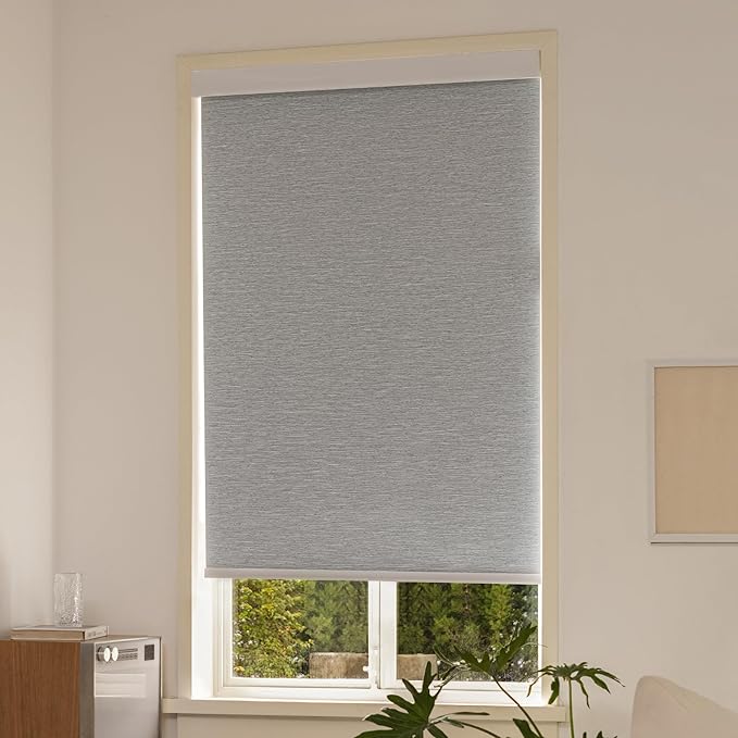 100% Blackout Shades for Indoor Windows, Cordless Roller Window Shades Pull Down, Thermal Insulation & UV Protection Shades for Home,Office,Bedroom, Grey 37"x72"