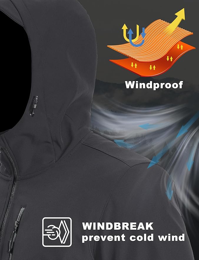 MAGCOMSEN Men's Waterproof Fleece Lined Rain Jacket Lightweight Softshell Raincoat with Hood Winter Hiking Windbreaker