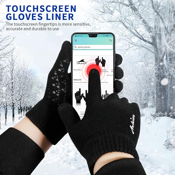 Achiou Winter Gloves for Men Women, Touch Screen Gloves, Upgraded Thicken Anti-Slip Silicone Gel, Thermal Soft Knit Lining