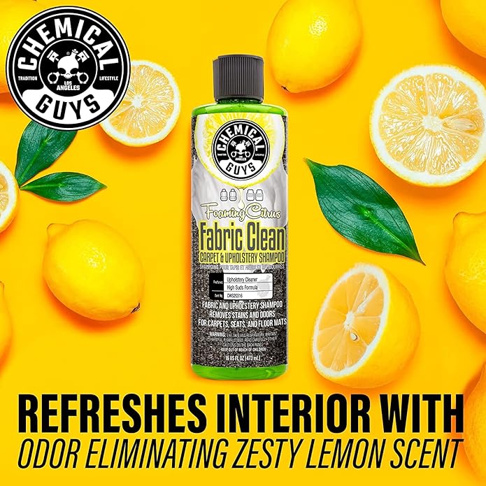 Chemical Guys CWS203 - HOL315 Foaming Citrus Fabric Clean, Easy-to-Use Drill Brush Carpet & Upholstery Fabric Cleaning Kit (Car Carpets, Seats & Floor Mats), 16 fl oz, Citrus Scent