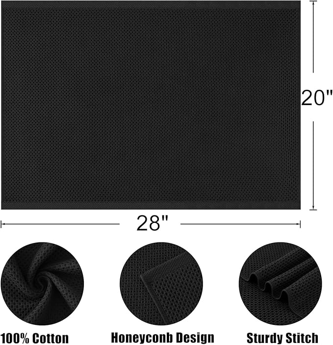 Kitinjoy 100% Cotton Waffle Weave Kitchen Towels, 4-Pack Super Soft and Absorbent Dish Towel for Drying Dishes, Kitchen Hand Towels, 20 in x 28 in, Black