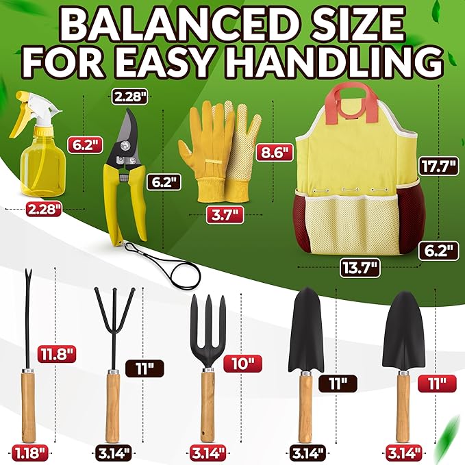 10 Pcs Gardening Hand Tools – All-in-One Gardening Tool Set with Functional Tote Bag, Ergonomic Design & Durable Rust-Resistant Steel – Comfortable Planting, Digging & Easy Garden Maintenance