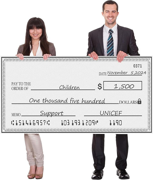 16x40 Inch Giant Dry Erase Check- Big Checks for Presentations - Easy-Fold Reusable Cardboard for Awards & Photos | Charity & Donation Events