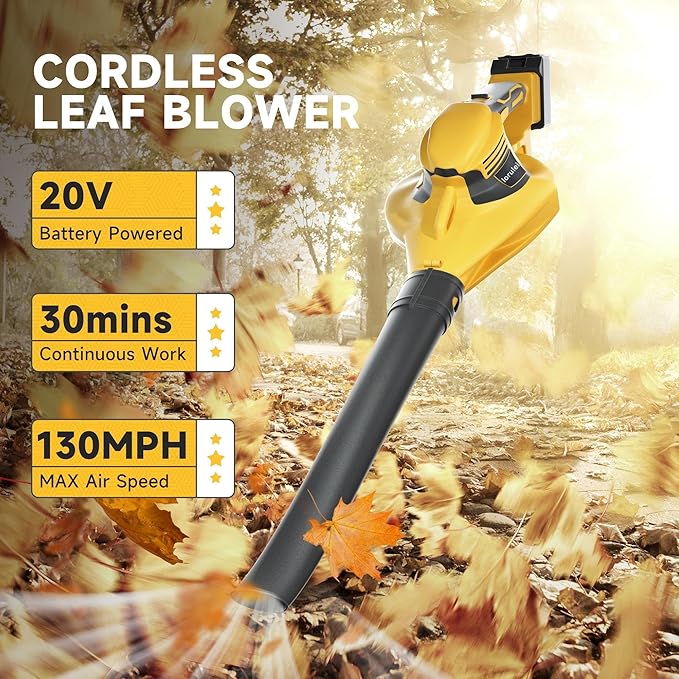 Leaf Blower Cordless, 20V Electric Cordless Leaf Blower with 2 Battery and 2 Fast Charger, Powerful Battery Blower for Lawn Care, Leaves, Dust and Patio