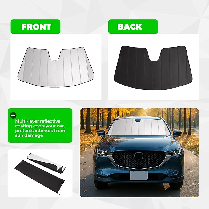 Front Windshield Sunshade Compatible with 2017-2024 Mazda CX-5 Plastic Silvery Window Sunshade Front