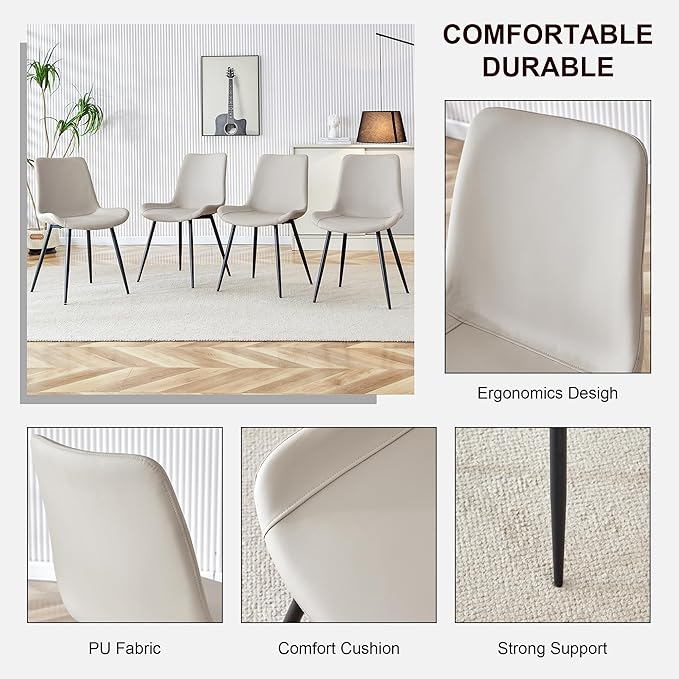 Marble Modern Dining Table Set for 4, 50" Sintered Stone Tabletop and 4 Upholstered PU Leather Chair Dining Room Table Set for 4(1Marble Table and Gray Chairs Set of 4)