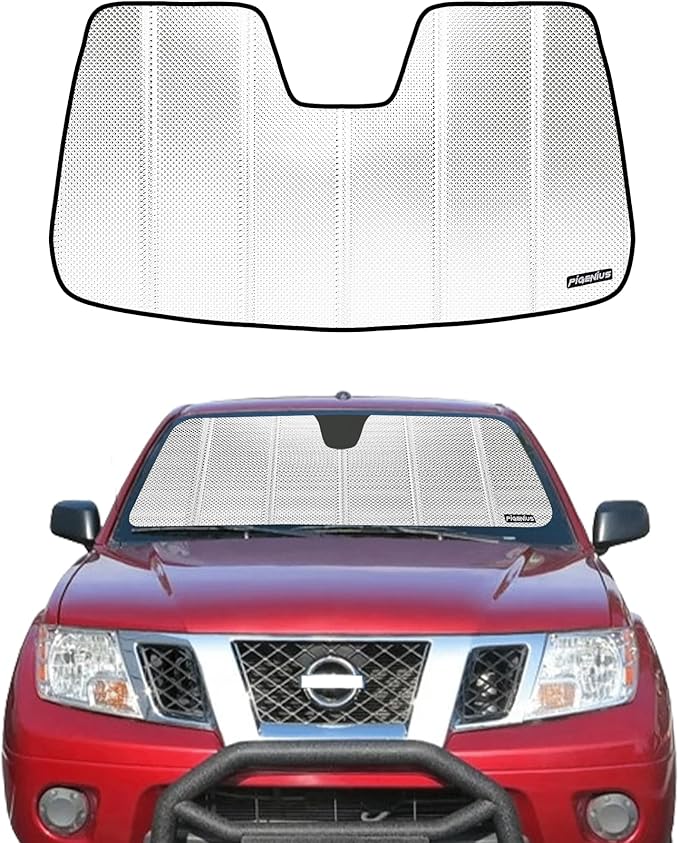 Windshield Sun Shade for Nissan Frontier/Xterra 2005-2021, Suzuki Equator 2009-2012. Reflective Aluminum Film Front Window Sunshade - BLAZBLOCK