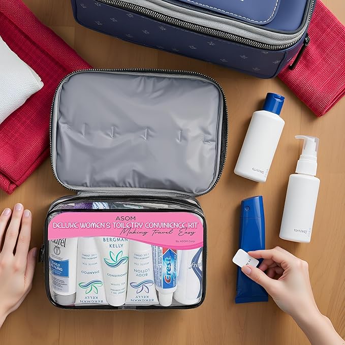 Asom Travel Toiletries Kit – TSA Approved Travel-Size 36-Piece Personal Care & Hygiene Essentials Set for Men & Women – Compact Unisex Kit for Flight, Vacation, Hotel, Gym, Camping