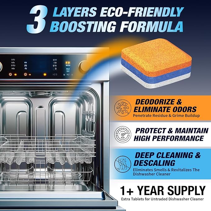 Washing Machine Cleaner Tablets Top Load 14 Pack & Dishwasher Cleaner Deodorizer Descaler Tablets 56 Pack Bundle - 2 Plus Year Supply - Septic Safe Eco Friendly Formula