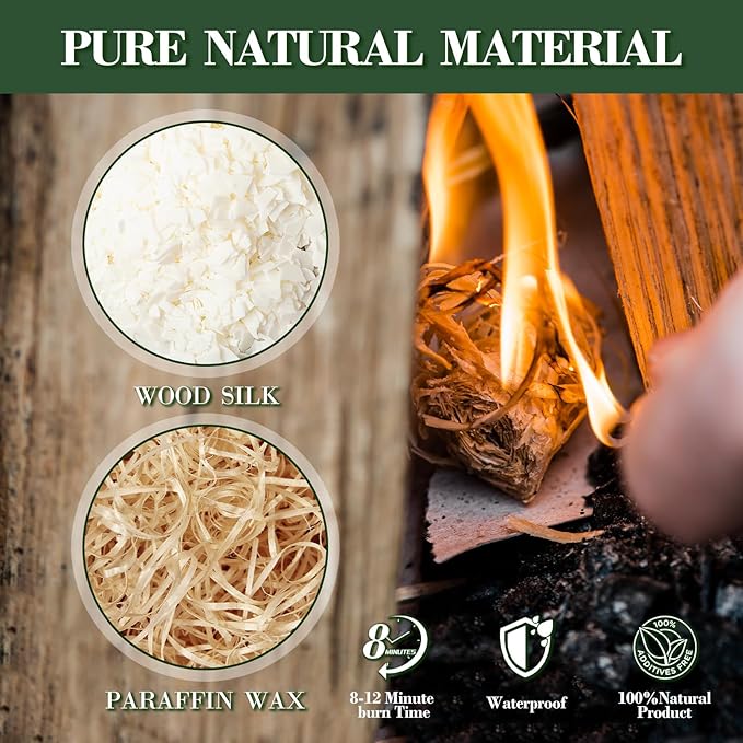 110PCS Fire Starters for Campfires Grill BBQ Camping Fireplace Fire Pit,Quick Light Wood Charcoal Fire Starter, Waterproof-Natural Fire Starters Camping fire Starter Charcoal Starters