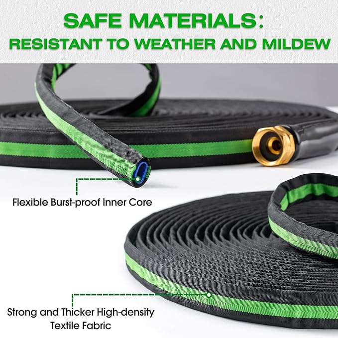 100FT Lightweight Super Flexible Garden Hose - Kink-Free, Non-Expanding, Easy Storage for Yard Lawn Outdoor Use (Black-Green)