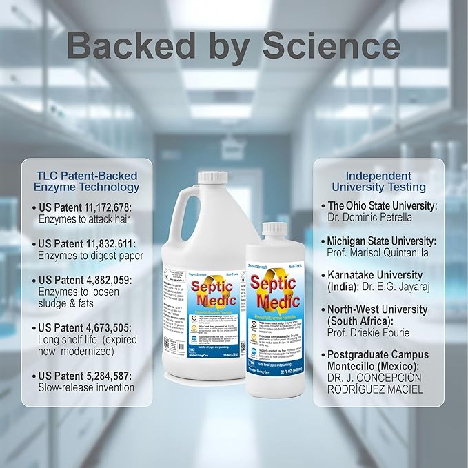 Septic Medic Septic Tank Treatment, Enzyme System Cleaner, Breakdown Sludge, Breakdown Grease and Fat, Supports Drainfield and Leach Field Free Flow, Backed by Science, 32 oz (1 Quart)