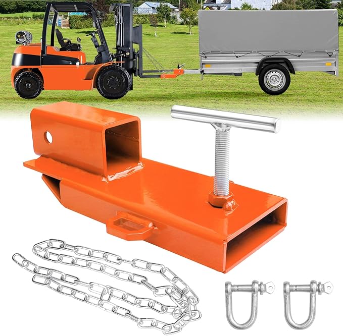 Forklift Ball Hitch Attachment, EBESTTECH 1PC Forklift Trailer Hitch Attachment 2" Receiver Trailer Towing Adapter with Chain Orange