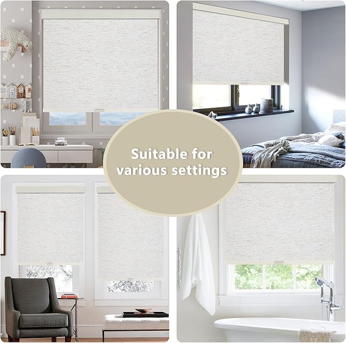 Cordless Blackout Roller Shades Blinds for Windows Free-Stop,Pull Down Room Darkening with Valance,Thermal Insulated Woven Fabric Window Door Blinds for Home,Office,Linen 43" W x 72" L