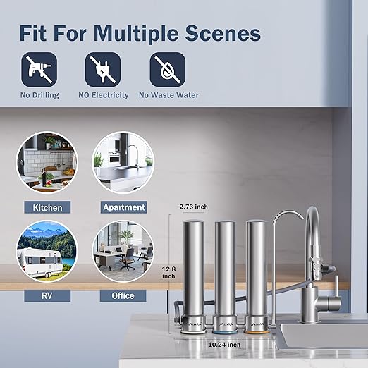 Frizzlife TS99 Countertop Water Filter System, NSF 42&372 Certified 9-Stage Stainless Steel Faucet Water Filtration, 0.5 Micron Elements Reduces 99.99% Lead, Chlorine, Heavy Metals, Bad Taste & Odor