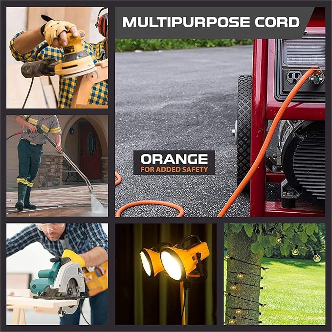 Iron Forge Cable Lighted Outdoor Extension Cord 100 Ft - 10 Gauge Heavy Duty Extension Cord, 15 AMP, 10/3 Orange Power Cable SJTW Weatherproof 3 Prong