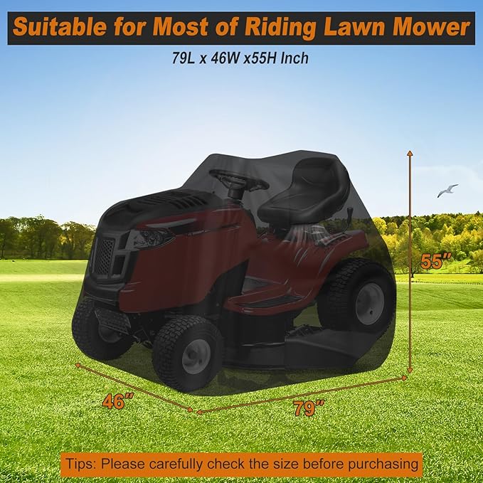 LYHNMW Riding Lawn Mower Cover, 54" Outdoor Lawn mower Covers, 600D Oxford Waterproof Lawn Tractor Covers, With Elastic Cord & Storage Bag
