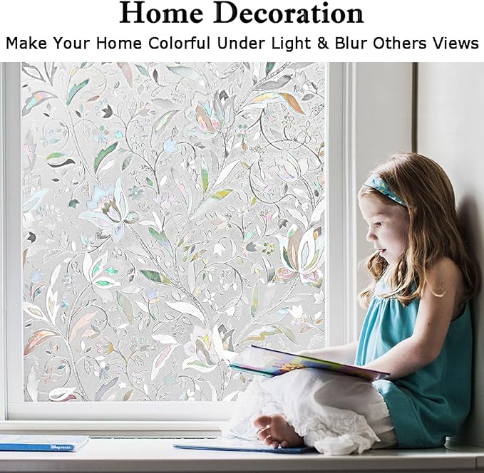 Kromapolis Window Film, Window Privacy Film, Window Vinyl Glass Covering, Stained Glass Decorative Film, Window Film Privacy Frosted Static Clings, Non-Adhesive, No-Glue (23.6 x 157.4 inch)