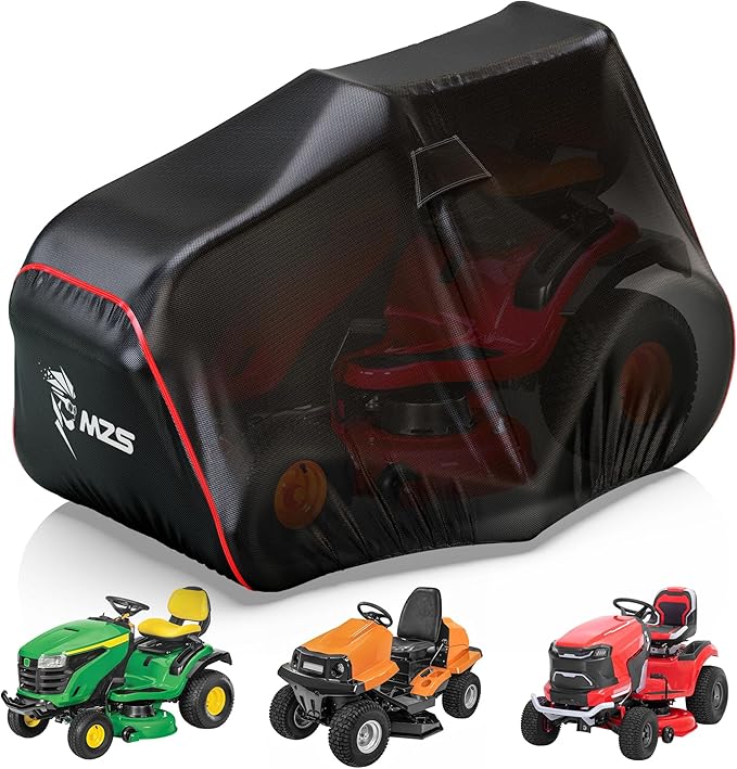 MZS Riding Lawn Mower Cover, Heavy Duty Lawn Tractor Cover with Storage Bag, Waterproof Lawnmower Covers for Outdoor UV Protection Universal Fits Decks Up to 54" Riding Mower