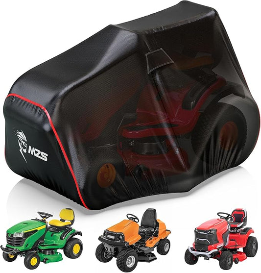 MZS Riding Lawn Mower Cover, Heavy Duty Lawn Tractor Cover with Storage Bag, Waterproof Lawnmower Covers for Outdoor UV Protection Universal Fits Decks Up to 54" Riding Mower