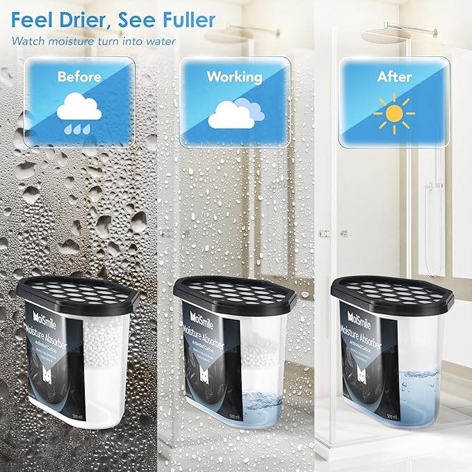 Moisture Absorbers 6 Pack, Activated Carbonfor Closet Dehumidifier Moisture Absorbers, 10.5 oz Refillable Humidity Absorber Boxes for Closet, Car ＆ Basement
