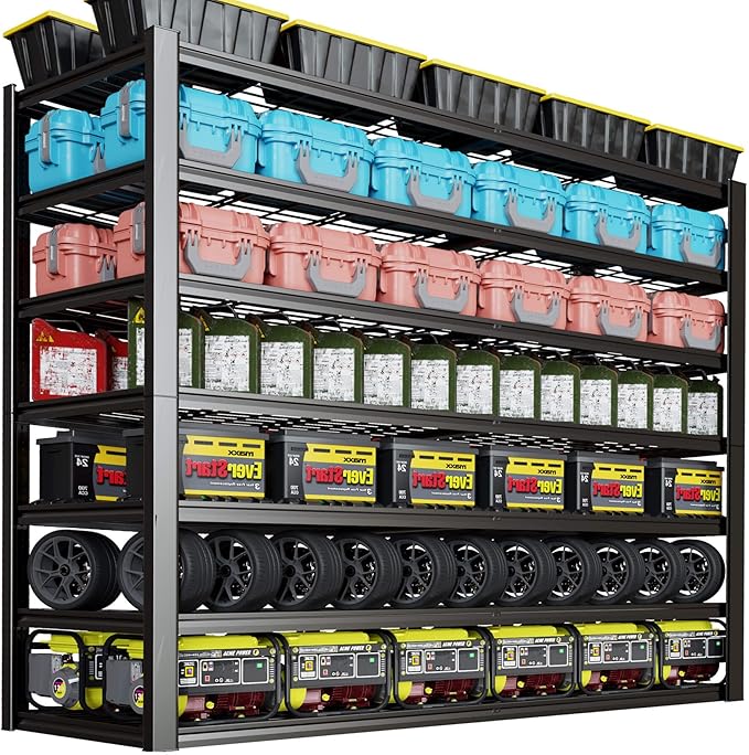 7 Tier Garage Shelving Heavy Duty,65" W Garage Shelves, 65" W x 96" H x 24" D Adjustable Storage Shelving Unit, Commercial Metal Shelves for Warehouse, Basement