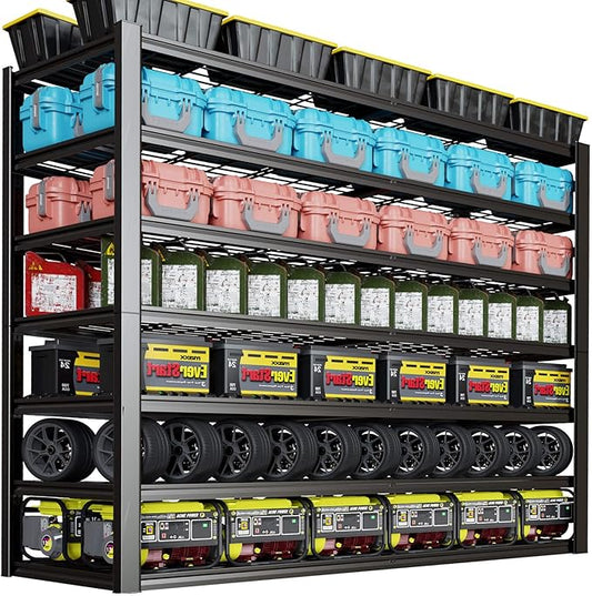 7 Tier Garage Shelving Heavy Duty,65" W Garage Shelves, 65" W x 96" H x 24" D Adjustable Storage Shelving Unit, Commercial Metal Shelves for Warehouse, Basement