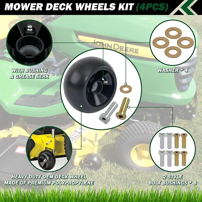 CheeMuii 4 Pack Lawn Mower Deck Gauge Wheels Kit AM125172 Mower Deck Wheels Compatible with John Deere 48", 54", 60", 62“, 72" Deck Replace for AM125172 AM124706 210-300