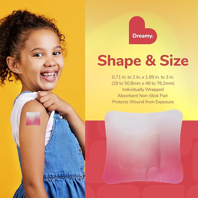 BioSwiss Kids Bandages, Assorted Size Gradient Print Shaped Self Adhesive Bandage Set, Latex Free Sterile Wound Care, 60 Count