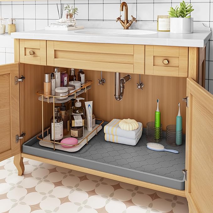 Jin&Bao Waterproof Under Sink Mat 34x22 for Kitchen and Bathroom, Thicken Cabinet Protector and Kitchen Shelf Liner, Organizer and Storage, Multipurpose Mat for Pets, Coffee Area, and Shoe Entryway