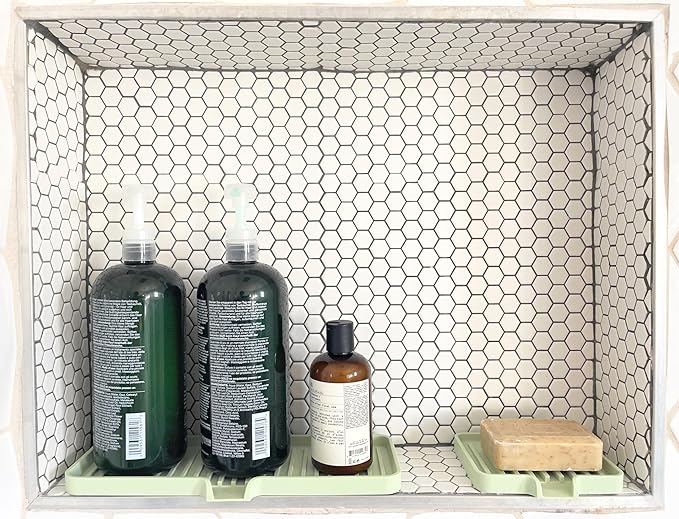 Happitasa Silicone Soap Dish Tray and Sponge Holder with Drain Chute, Pack of 2 | Bathroom and Kitchen Sink Organizer Caddy (Light Grey, 5.2"x4", 7.2 Ounces)