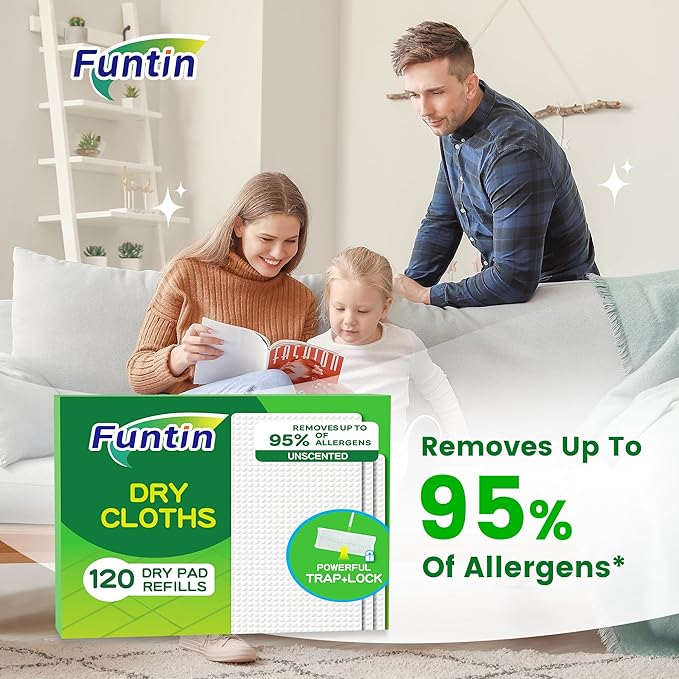 Funtin Thickened Mop Pads for Swiffer Sweeper, Unscented Disposable Mopping Cloths, Dry & Wet Use for Dirt, Dust, Hair, Home, Bathroom, Kitchen (120ct)