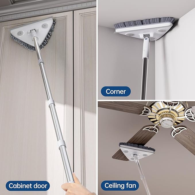 Wall Cleaner Mop with Long Handle, Wall Duster with Extension Pole, 3-in-1 Window Cleaning Kit, Dust Mop with 5 Replacement Pads