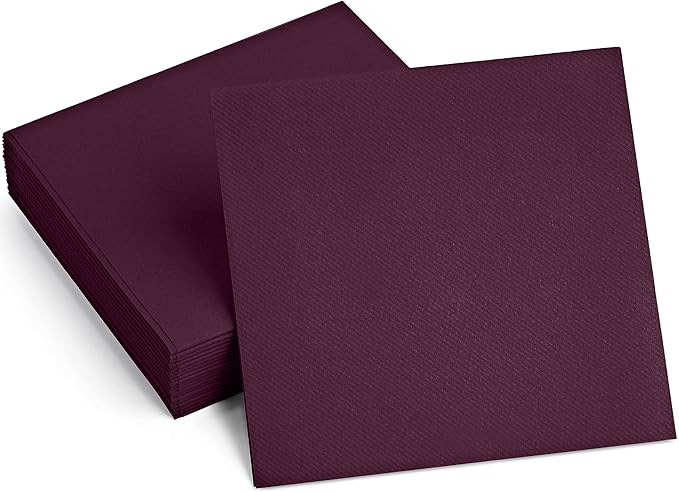 Linen-Feel Colored Paper Napkins - Decortive Cloth-Like PLUM Luncheon Napkins - Soft And Absorbent. For Kitchen, Party, Wedding, Dinner Or Any Occasion. (Pack of 100)