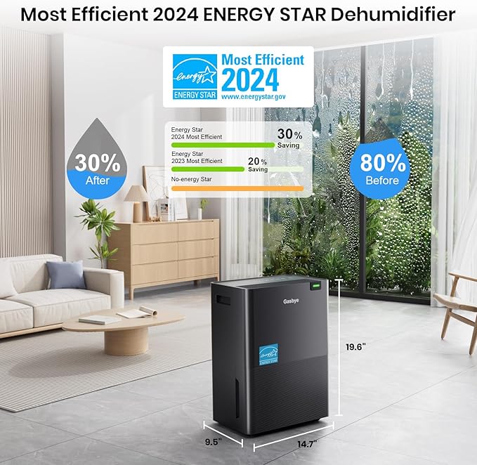 Energy Star 2024 Dehumidifier with [𝗥𝗲𝗽𝗹𝗮𝗰𝗲𝗮𝗯𝗹𝗲 Pump] for Basement – [44dB Quiet, Easy to Clean & Clog-Free], Max 75 Pints/Day, 16.5ft Drain Hose, Auto Shut-Off, Auto-restart, Black