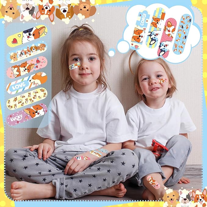 Patelai 300 Pieces Kids Bandages Bulk 10 Styles Children's Adhesive Flexible Colorful Cute Cartoon Bandages Waterproof Breathable Stickers Protection Care Cuts for Girls Boys(Dog)