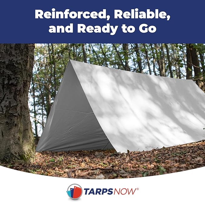 Tarps Now 10x10 Feet Fire Retardant Poly Tarp |12 MIL Heavy Duty Waterproof Cover |Rip and Tear Proof Plastic Tarp with Rustproof Aluminum Grommets & Reinforced Edges |Ideal for Camping - White