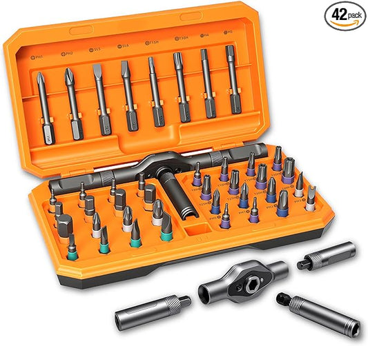 42-in-1 Magnetic Ratchet Screwdriver Set with 40 S2 Steel Bits, Small Repair Tool Kit with Detachable Handle, Precision Screwdriver Set for Furniture, Computer, Bike, Models, Small-Appliance