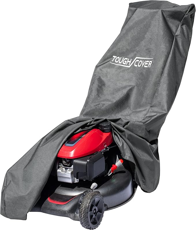 Tough Cover Universal Lawn Mower Cover - Heavy Duty 600D Marine-Grade Fabric (Black) - Waterproof Lawnmower Covers for Outdoor Protection