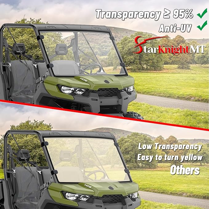 StarknightMT Scratch-Resistant Defender Windshield - UV-proof Full Front Windshield Compatible with Can Am Defender MAX HD5 HD8 HD10 2016-2024 2025