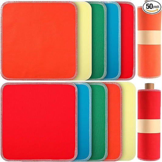 Redbaker 50 Pcs Reusable Paper Towels Paperless Reusable Cotton Cloths Toilet Absorbent Washable Paper Towels with Roll Kitchen Dishcloth for Kitchen Paperless Dishcloths(Bright Colors)