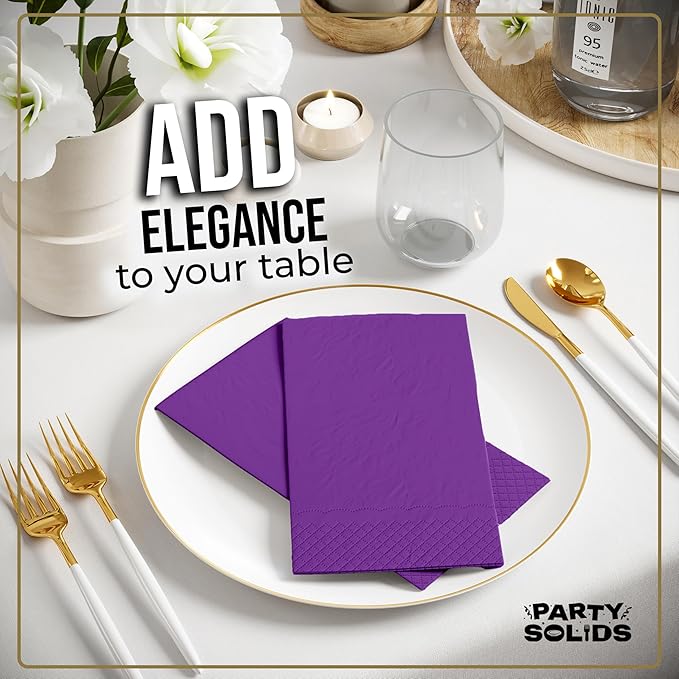Purple Dinner Napkins Disposable 8" x 4" Folded - 40 Pcs 2 Ply Purple Napkins Disposable Paper Guest Towels for Bathrooms, Dinners, Everyday Parties & Party Supplies