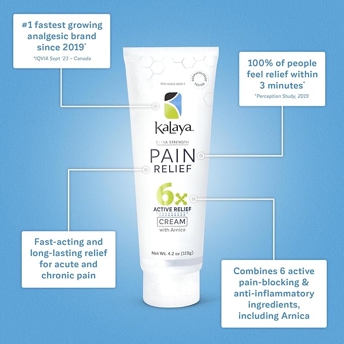 Kalaya Pain Relief Cream with Arnica for Muscles and Joints – 6 Natural Active Ingredients - Dermatologist Tested - 4.2 oz (Pack of 3)