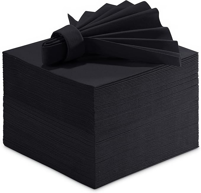 Linen-Feel Colored Paper Napkins - Decortive Cloth-Like BLACK Luncheon Napkins - Soft And Absorbent. For Kitchen, Party, Wedding, Dinner Or Any Occasion. (Pack of 50)