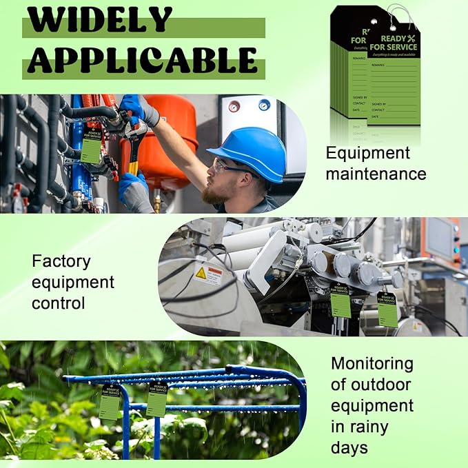 100PCS Ready for Service Tags 3" x 5 3/4" Service Repair Tags with Wire Service Tags for Equipment Black and Green Service Tags for Required Examination Production Status Notice Tags Cardstock